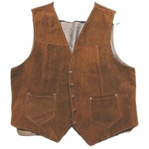 vtg 70s Schott Rancher brown Suede Leather Men Vest Western Cowboy Men's XL USA